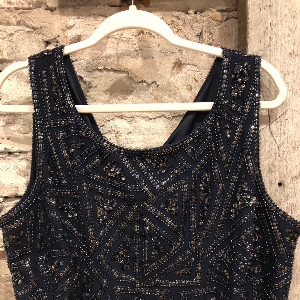 Adrianna Papell Beaded Navy Gown size 18